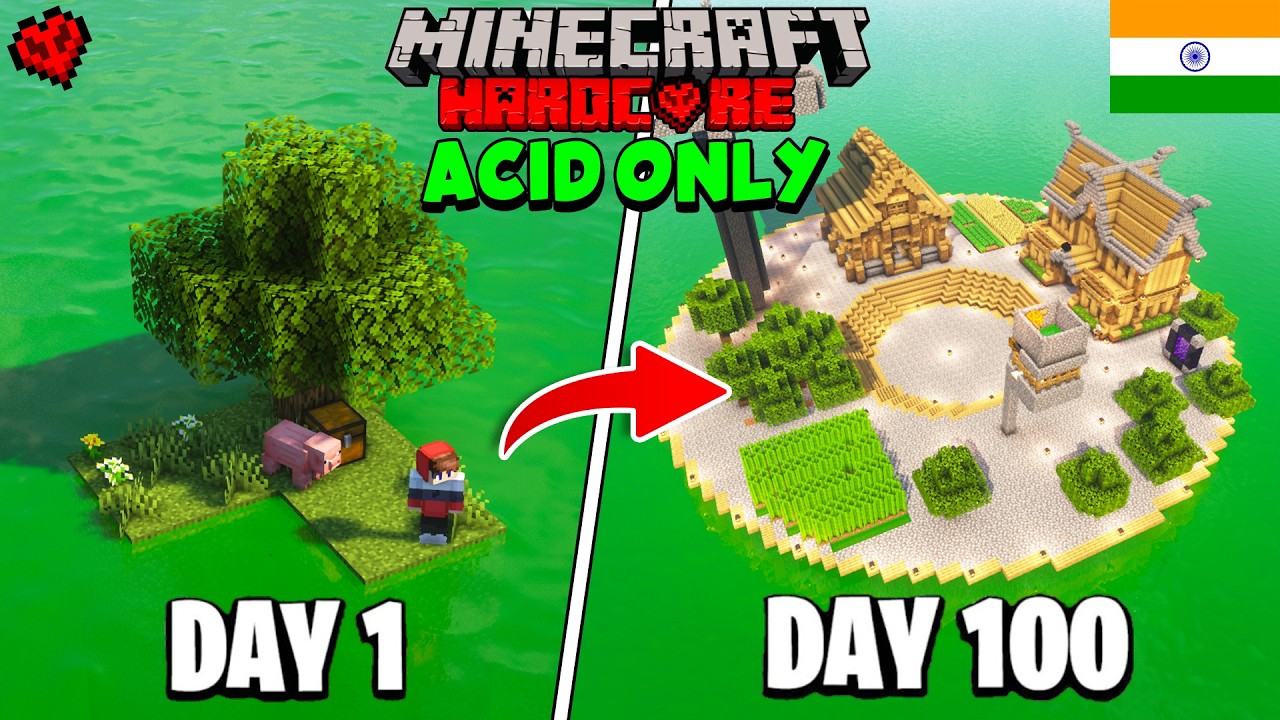 I Survived 100 Days on an ACID ISLAND Only World in Minecraft Hardcore (HINDI)