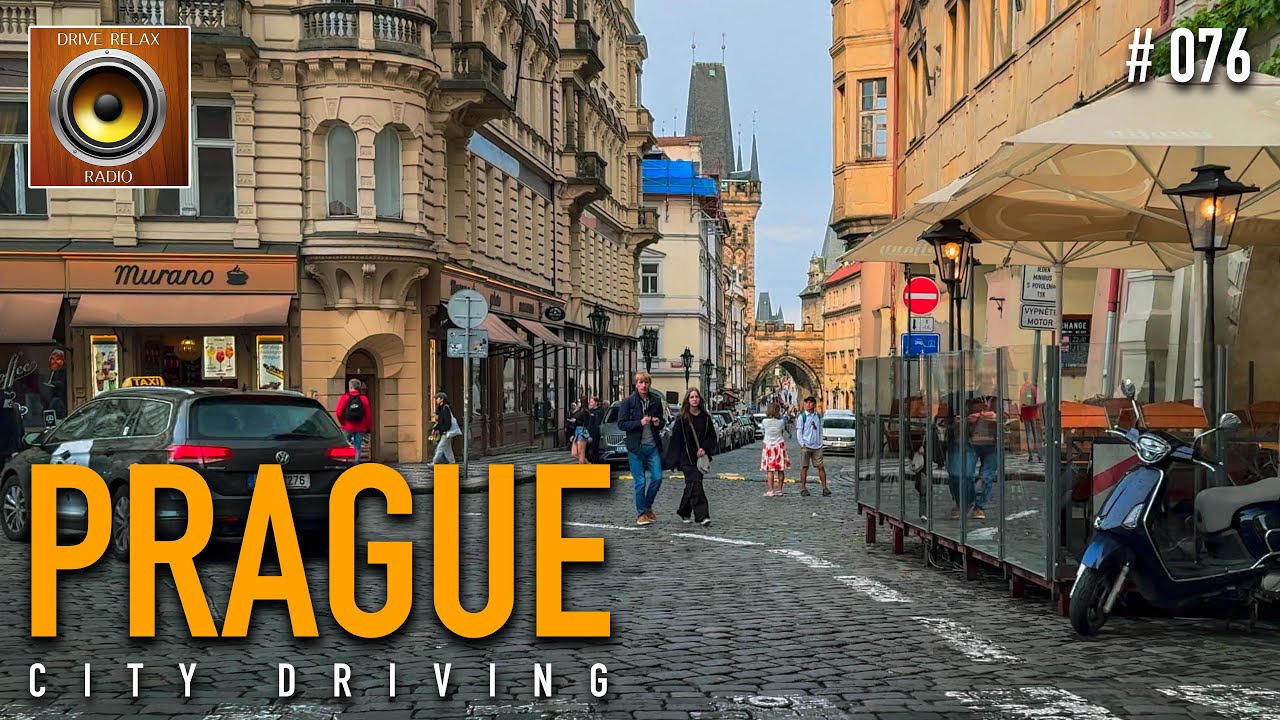 Prague driving after the rain in the evening with Jazz 🎹 Czech Republic 4K HDR