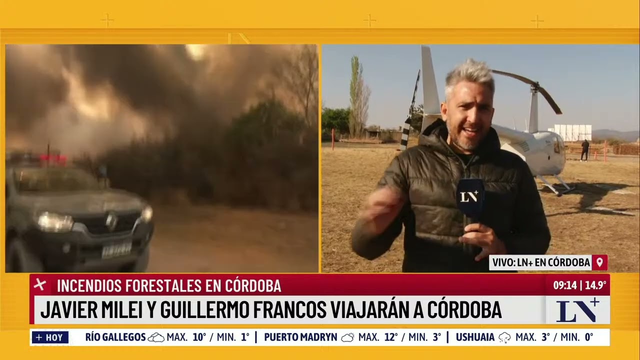 Incendios forestales en Córdoba: Javier Milei y Guillermo Francos viajarán a la provincia