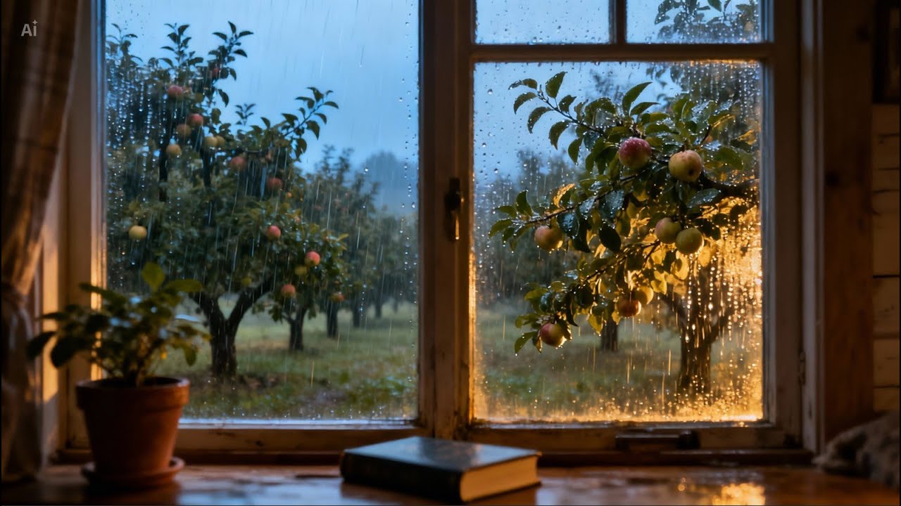 1 Hour Rain on Window 🌧️ 🍎 | Calm Rain Sounds for Sleeping, Study & Relaxation