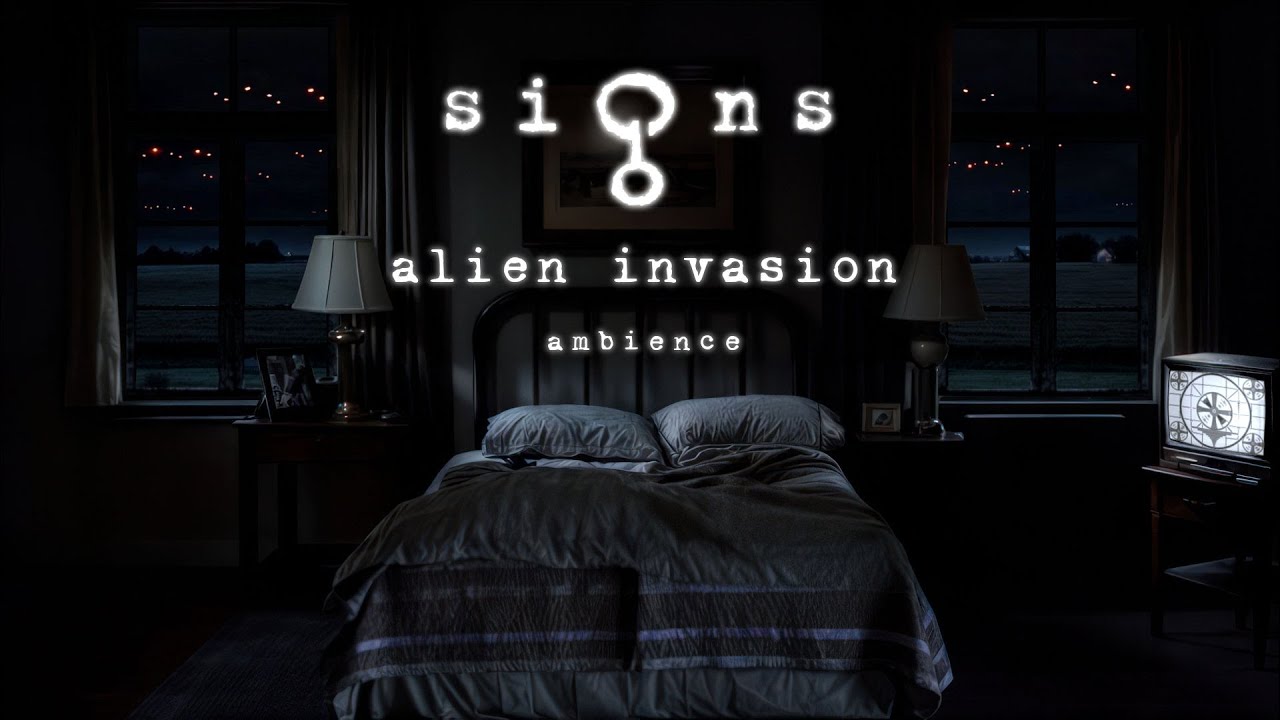 Signs Alien Invasion Ambience | Cozy Farmhouse Bedroom | TV Noise, distant Sirens and Helicopters