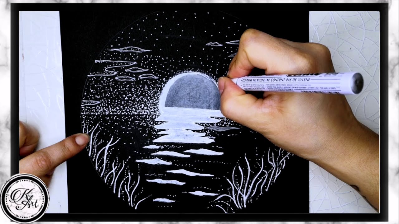 Paisaje en cartulina negra |principiantes 🖋️😊 #1