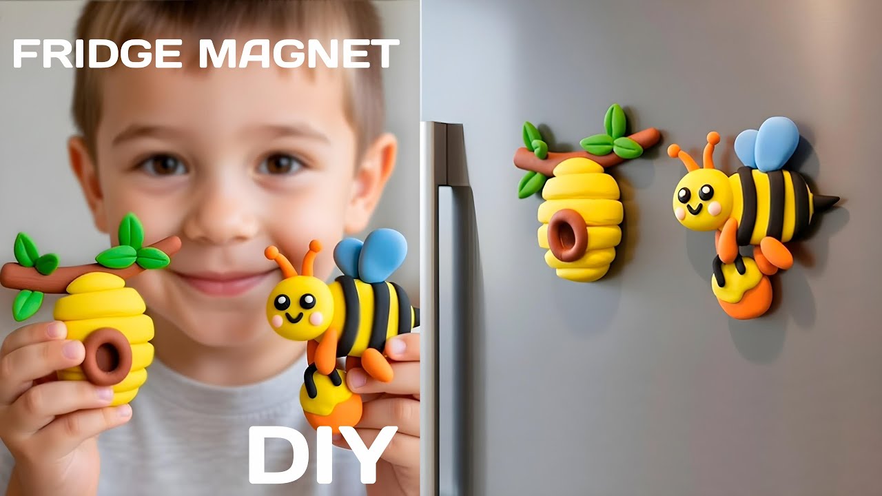 DIY | Air Dry Clay Bee and Beehive 🐝🏠 | How To Make a Fridge Magnet | Tutorial Handmade 🍯