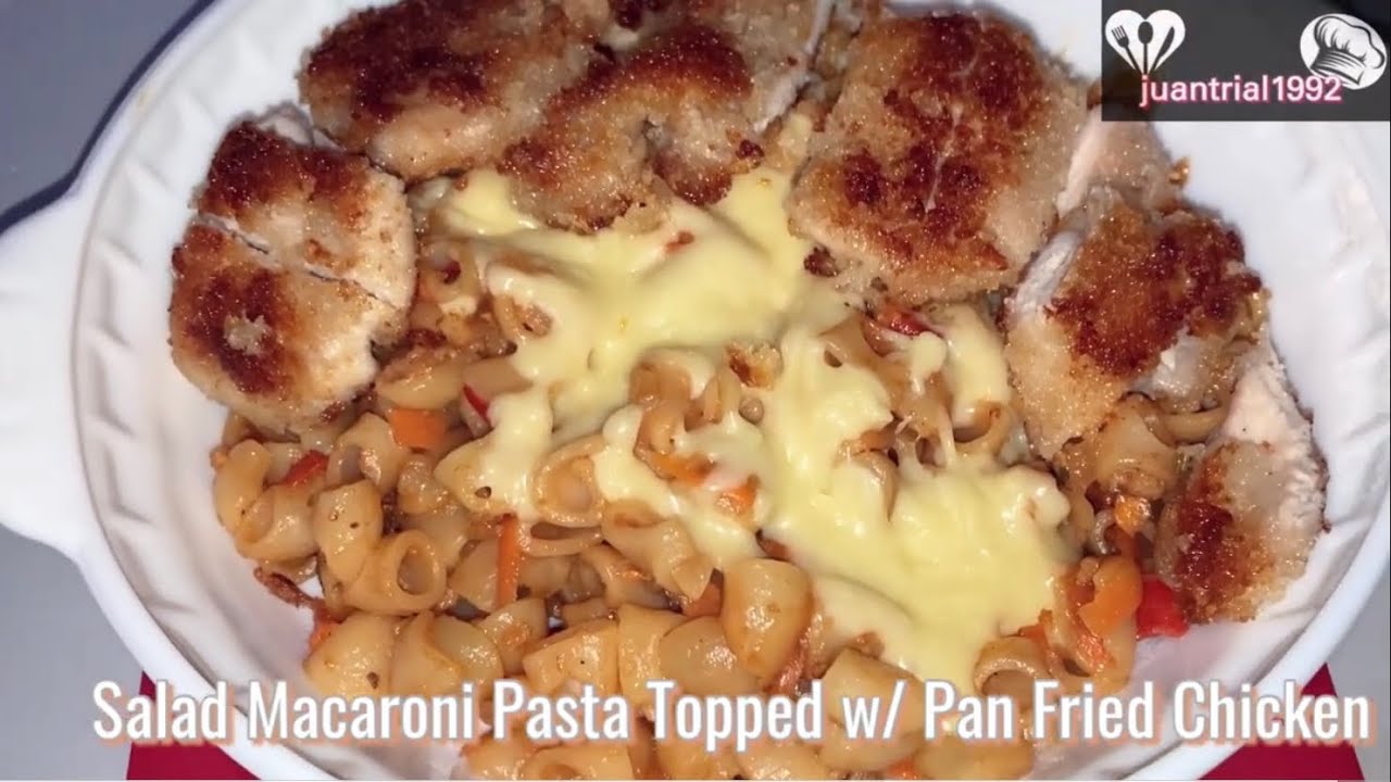 Salad Macaroni Pasta ( Red Sauce ) Topped w/ Pan Fried Chicken. January 10, 2026