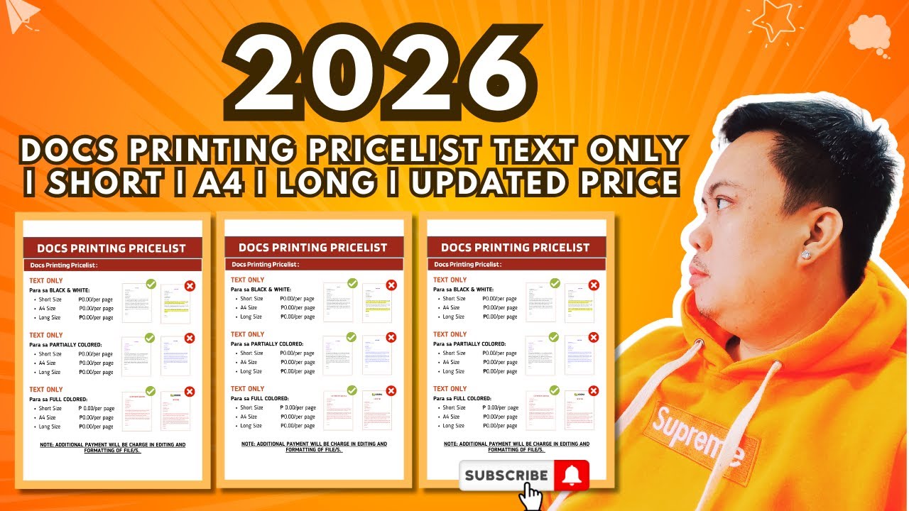 DOCS PRINTING PRICELIST TEXT ONLY | SHORT | A4 | LONG | UPDATED PRICE 2026