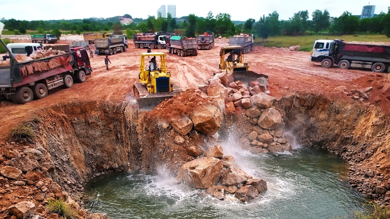 Good Activities Huge Land Reclamation Process With Incredible Mighty Heavy Euqipment Working