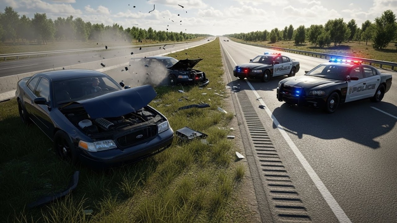 Highway Police Chase Escape Ends in Crash | BeamNG.drive Simulation