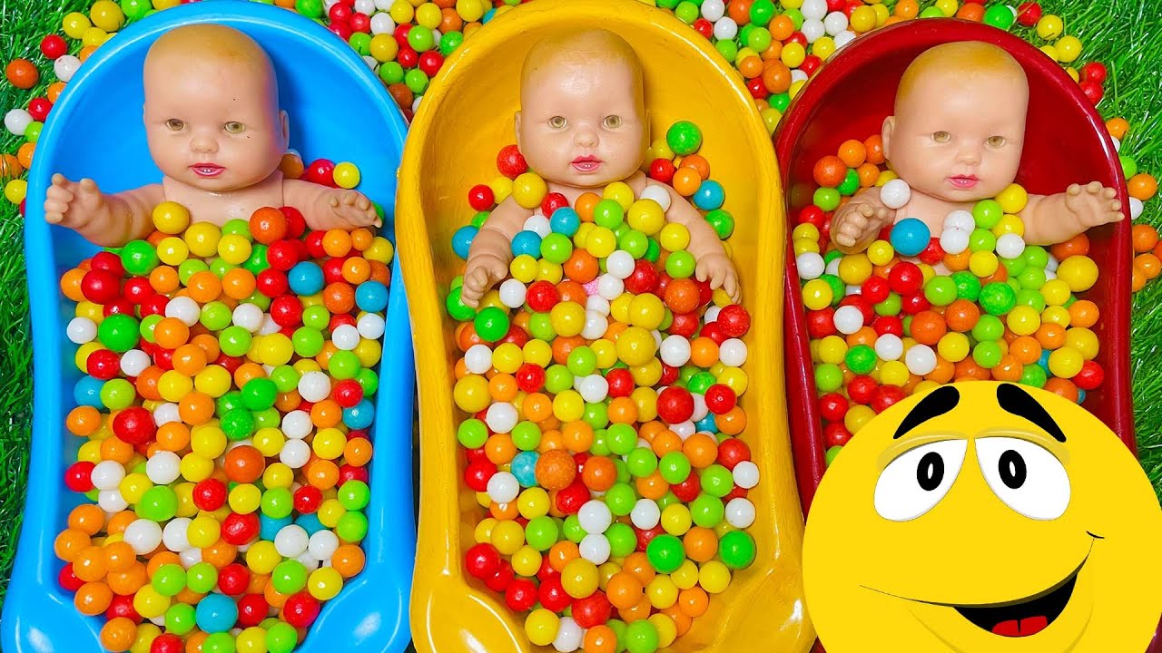 Full of 3 Rainbow BathTubs Candy with M&M's & Magic Slime Cutting Video