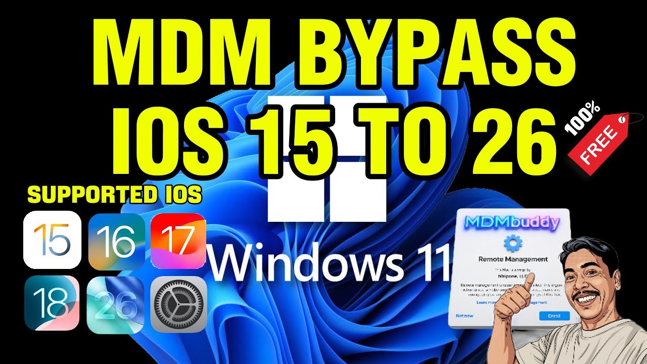 MDM BYPASS iOS 15 to 26 Using Windows OS – 100% Free Lets Kick ios 26