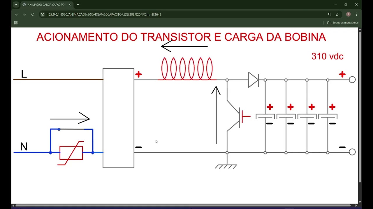 ANIMAÇÃO DO CIRCUITO DE CARGA DOS CAPACITORES E PFC