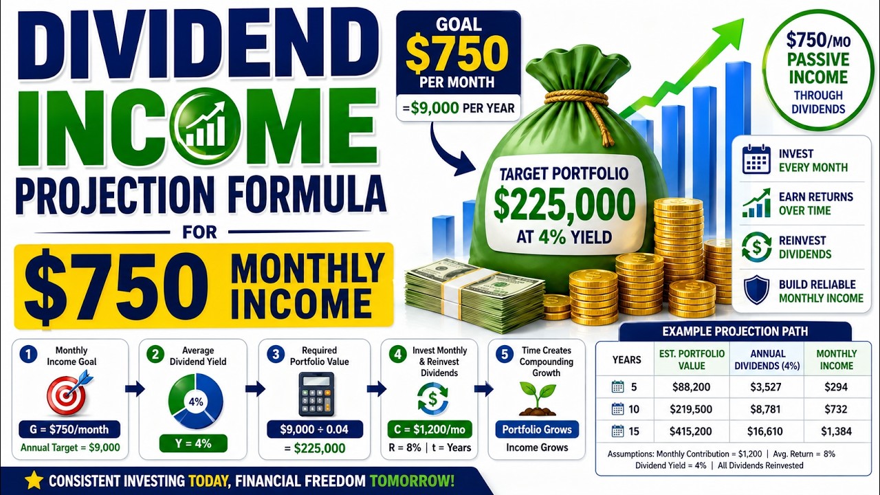 Dividend Income Projection Formula for $750 Monthly Income