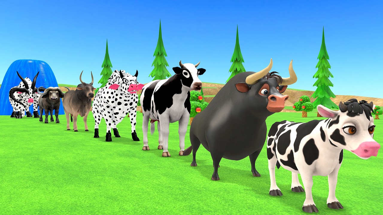 Paint Animals Cow Cartoon,Bull,Buffalo,Ox, Bison,Bullocks Fountain Crossing Animal Transformation