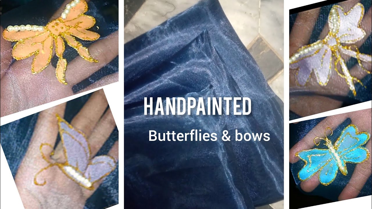 Trendy bows & butterflies handpainted organza dupatta with embellishment #2026eid#handmade