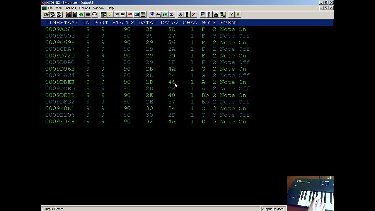 MIDI: Visualize MIDI note-on and note-off messages
