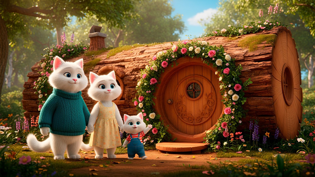 Cat Family Constructs a Secret Fairy Tale Log House in the Forest! 🐱 🌳