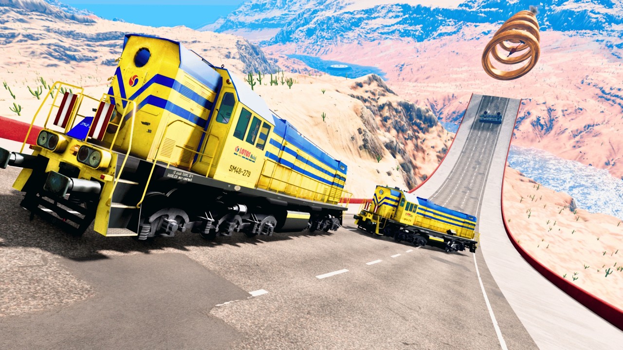Impossible Ramp Rail Tracks VS Trains - BeamNG.Drive Stunts