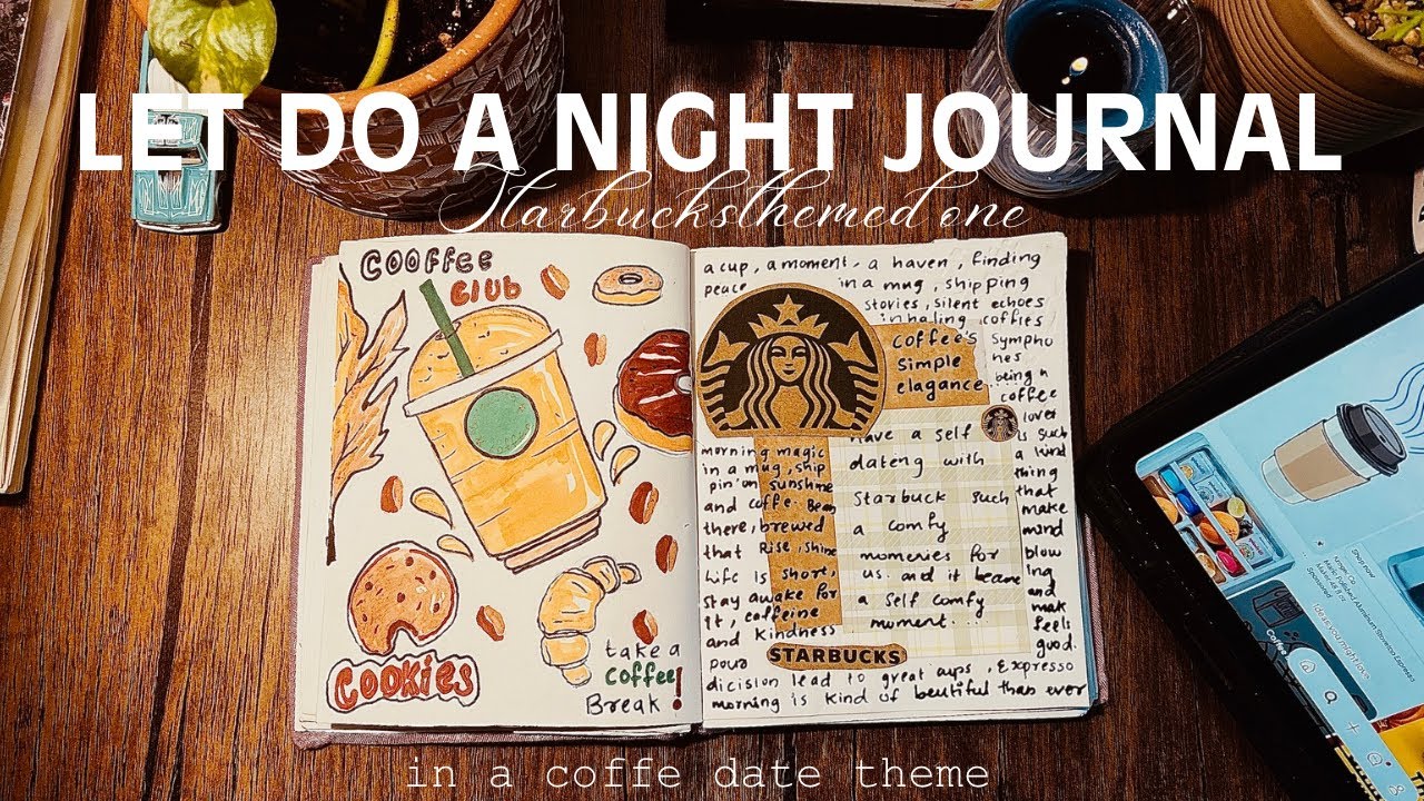 Lets do a night journal🧋🥐……#craft #journaling #junkjournal#diy#easthetic #vlogs#nighttimeroutine 