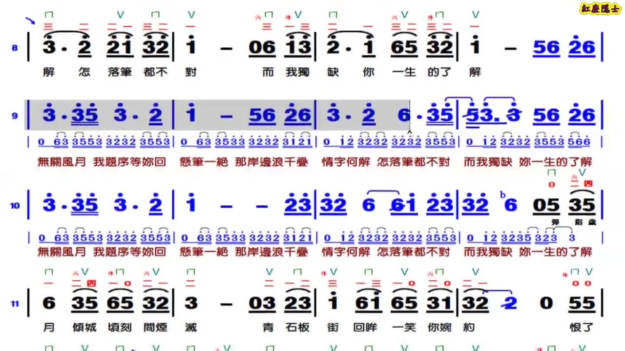 蘭亭序 - D調伴奏(動態譜)-流