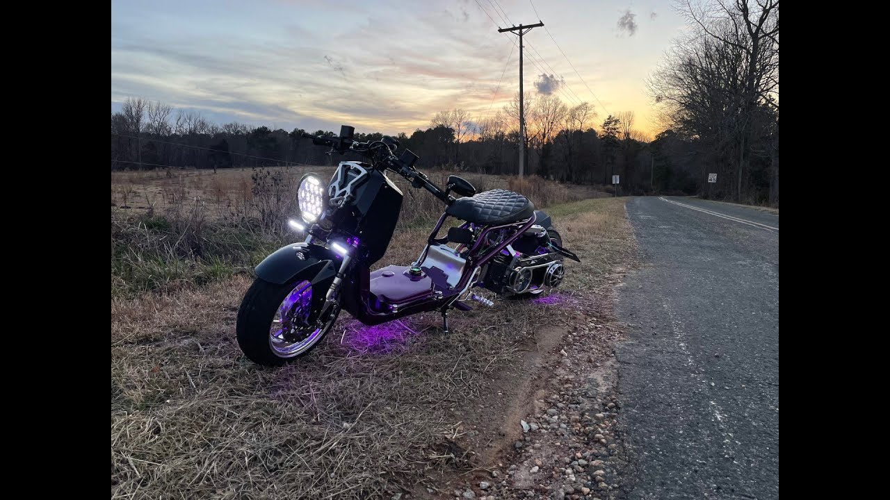 Honda Ruckus GY6 175cc Dorbyworks 12” stretch kit install Part 7 of the build Custom Purple Minion!