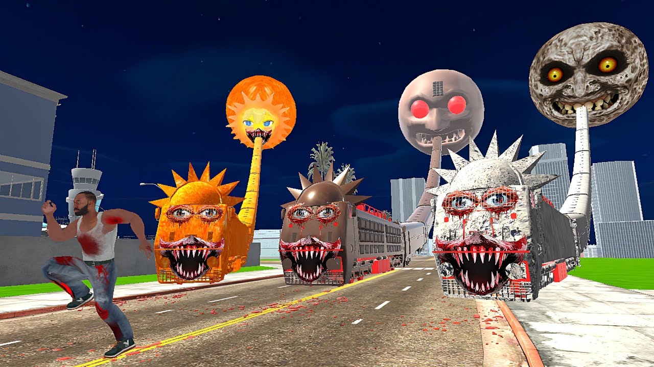 Longest Sun Moon and Chocolate Train Attack on Franklin In Hide and Kill Game - indian bikes driving