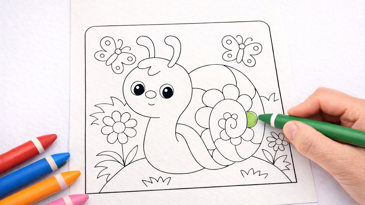 Cute Snail Coloring Page 🐌 Easy Nature Drawing for Kids