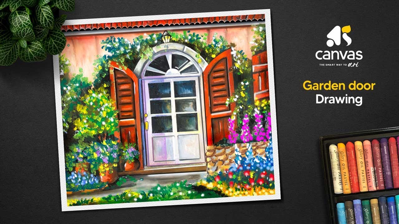 Easy oil pastel garden drawing / Oil pastel drawing-door / Oil pastel drawing for beginners