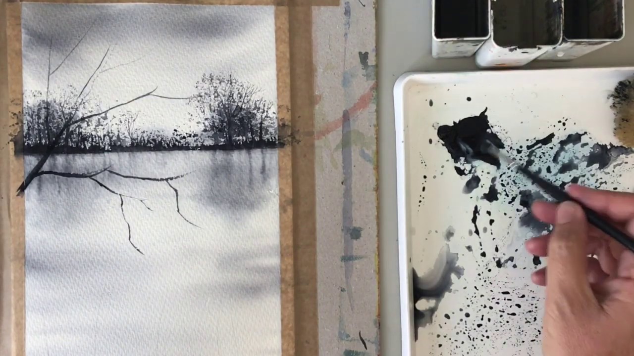 Easy Landscape Watercolour Painting For Beginners Using JUST One colour!!