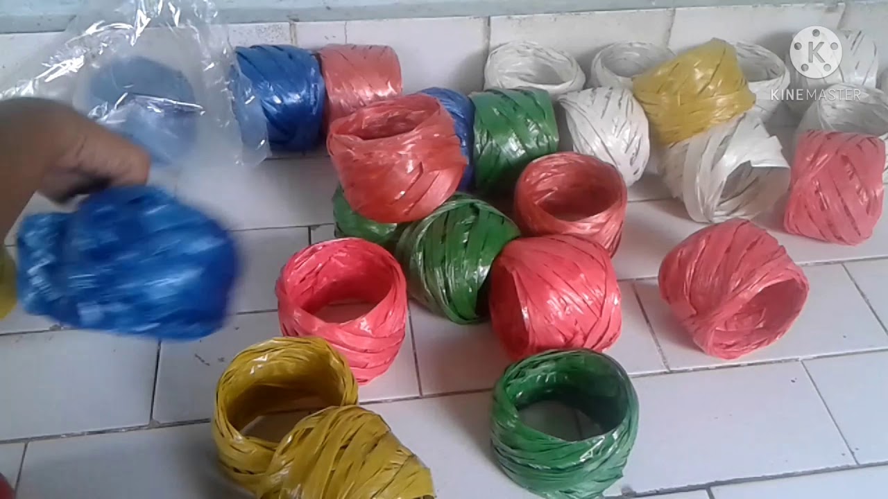 Proses penggulungan rafia kecil untuk eceran 1000