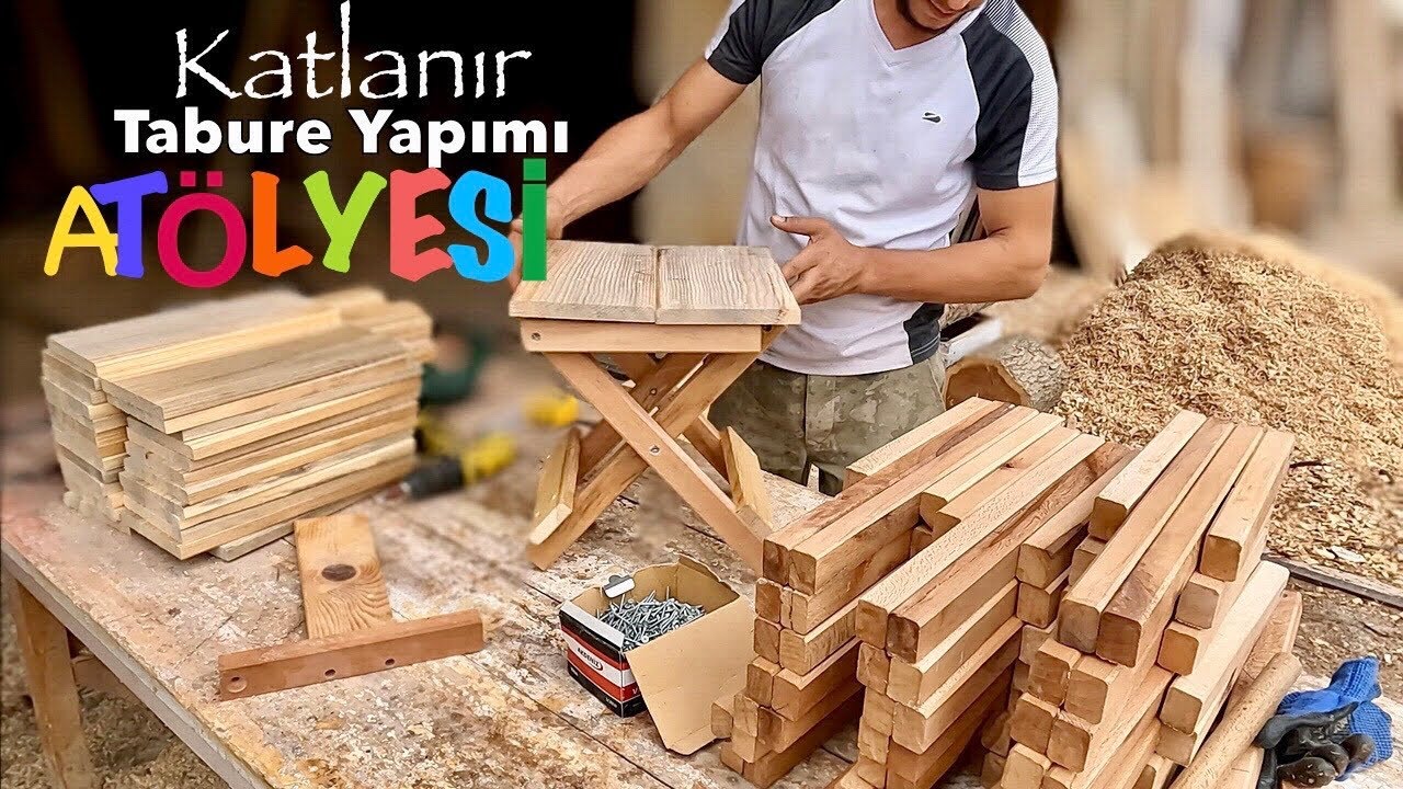 Atölyede Katlanır Tabure Yapımı.Seri Üretim  / folding stool construction