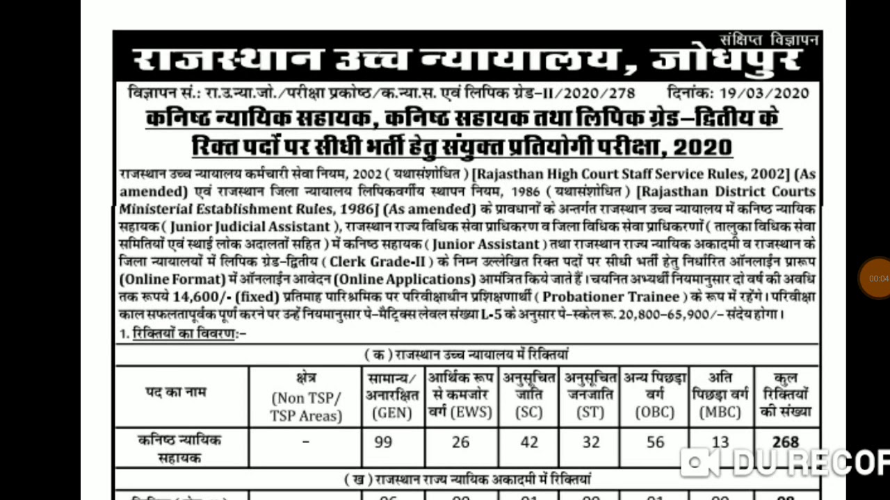 Rajasthan govt new vacancy 2020 l Rajasthan Highcourt Ldc Vacancy 2020 l Raj. Highcourt vacancy 2020