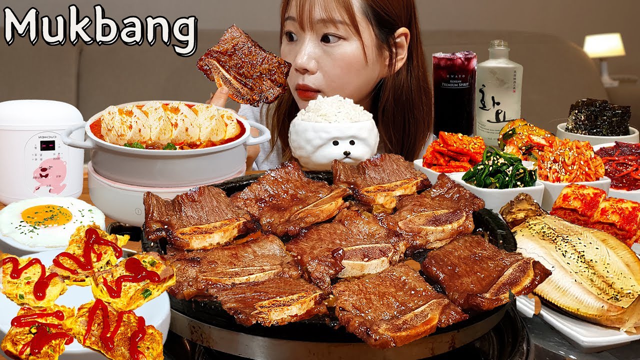 Sub)Real Mukbang-Говяжьи рёбрышки🍖 Корейская домашняя еда из 13 блюд 🍱 Острая лапша, колбаски 🔥 ASMR