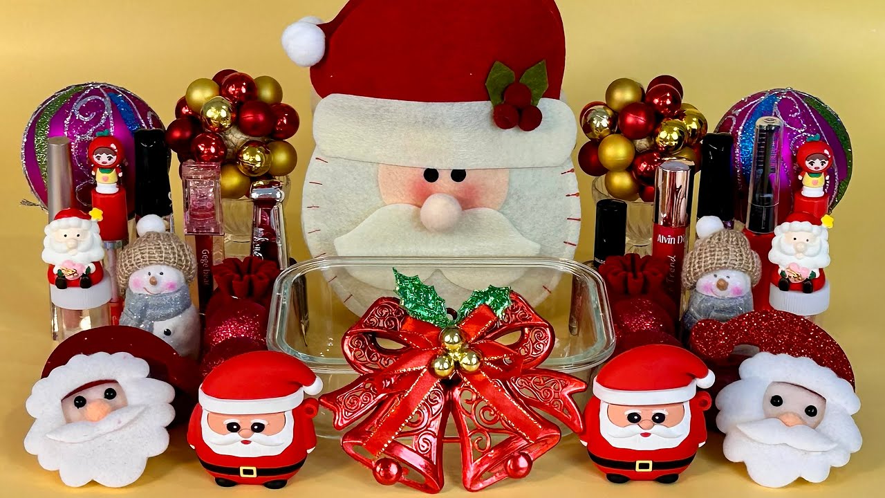 SANTA SLIME. 🎅 Mixing makeup and glitter into Clear Slime. Satisfying Slime Videos 2160p.
