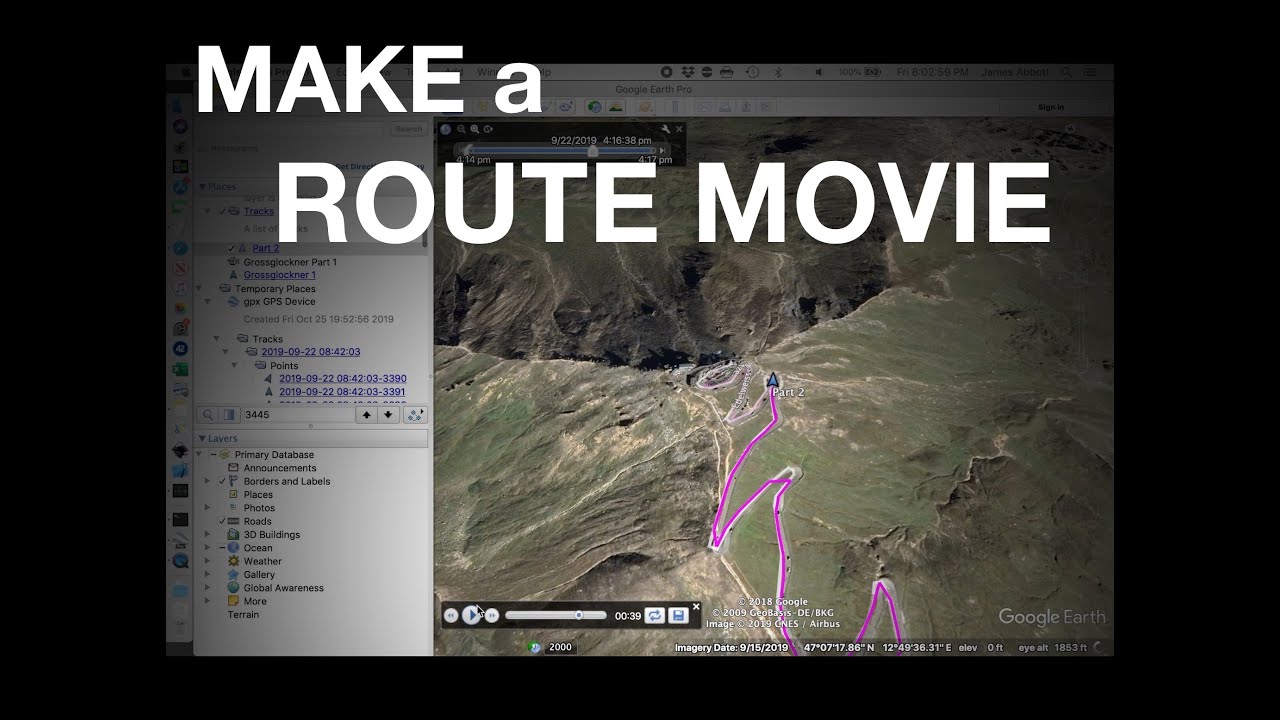 Making a GPS Route Movie in Google Earth Pro (free features on desktop app)