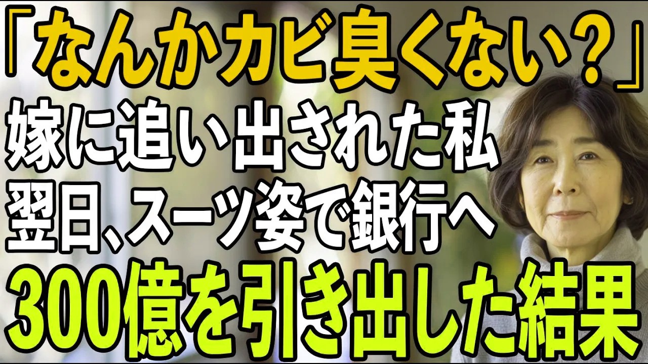 「なんかカビ臭い」息子嫁に侮辱され、5年間の同居していた家を追い出された私。翌日、私はスーツ姿で銀行へ...300億円を引き出すと