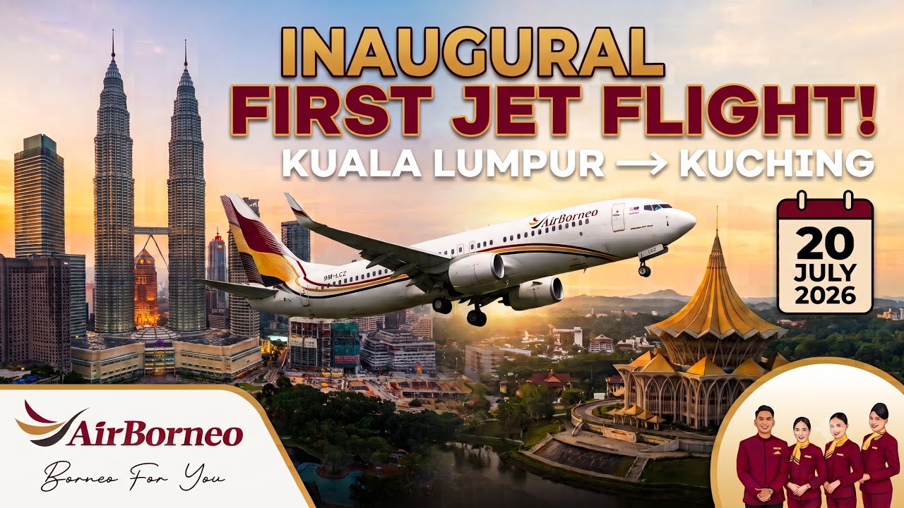 🔴 #AIRBORNEO || INAUGURAL FIRST JET FLIGHT KUALA LUMPUR TO KUCHING || #BORNEOFORYOU