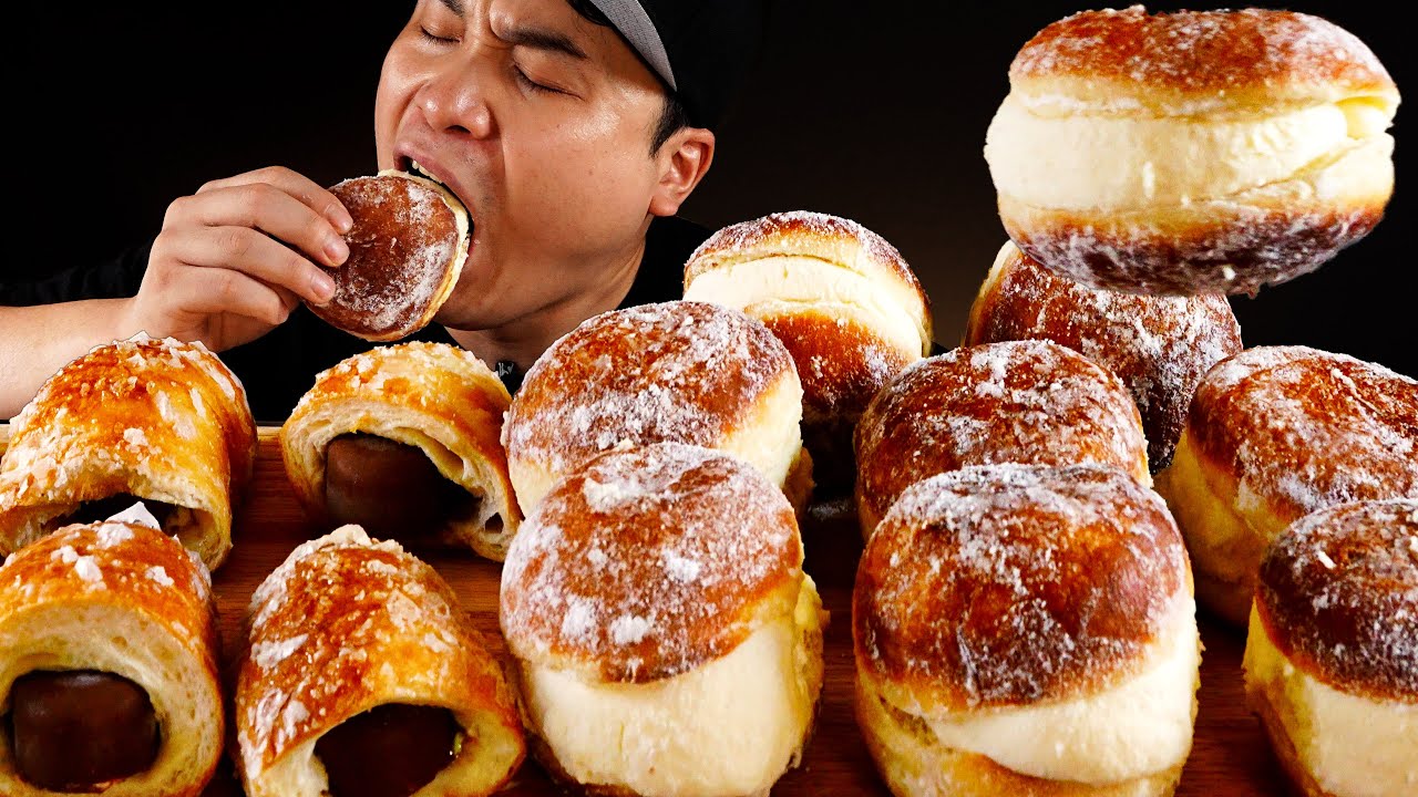 노티드 우유생크림도넛과 소금빵 티코아이스크림 먹방~!! Milk cream donuts, salt bread