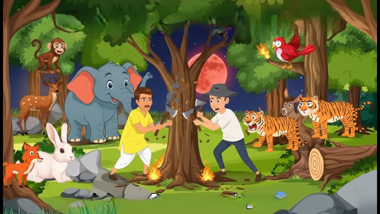 জঙ্গলে গাছ কাটতে এসেছে দুইজন লোক | বন বাঁচানোর গল্প