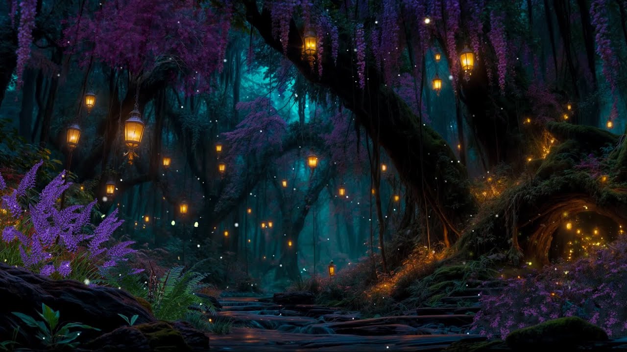🌙 Enchanted Forest of Lanterns ✨ Mystical Night Ambience & Gentle Nature Sounds
