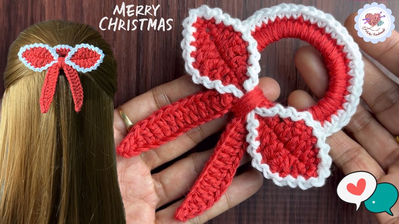Perfect ‼️🎀 Bow Hair Tie/ How to Crochet Christmas Bow  / Crochet Tutorial