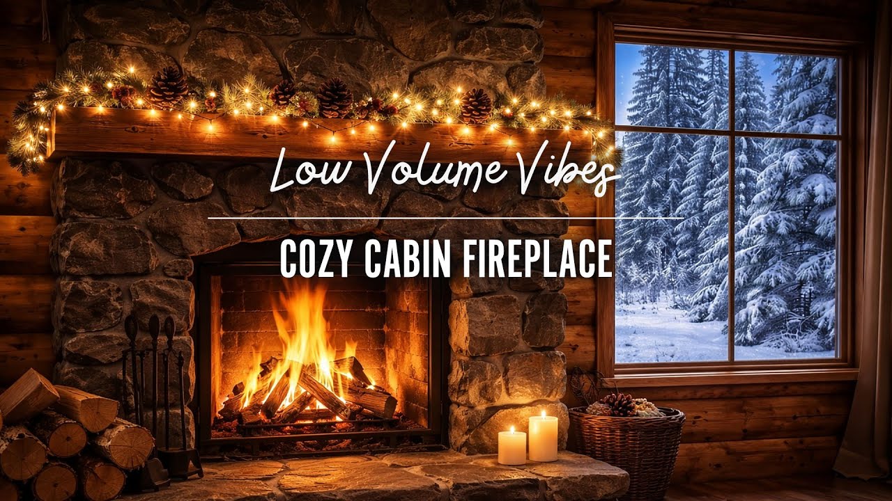 Cozy Cabin Fireplace 🔥 Crackling Fire, Snow & Gentle Jazz Playlist for Relax & Read