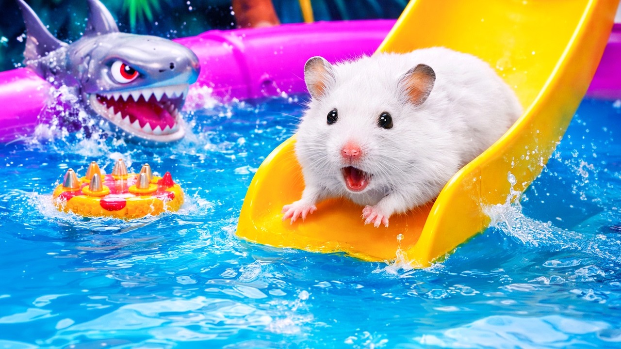 Hamster Escapes from Swimming Pool Maze with Shark | Hamster Maze