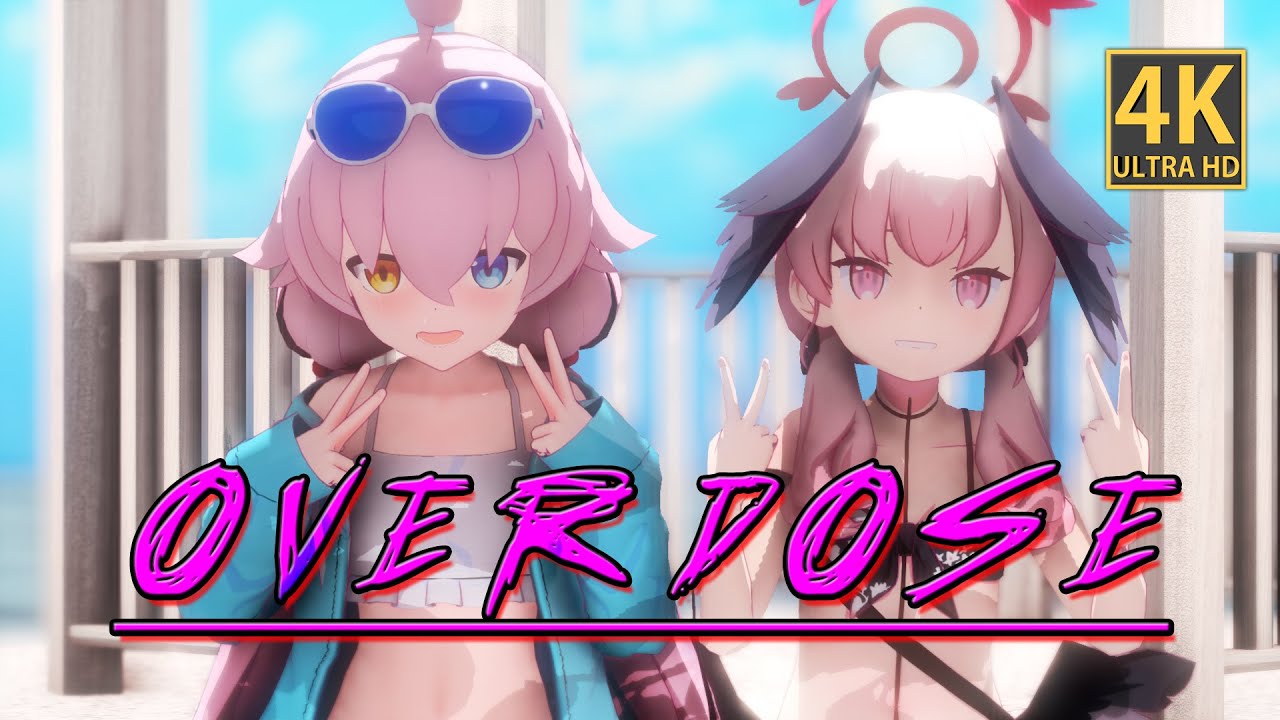 【MMD ブルーアーカイブ / 4K / 60FPS】水着 x 下江コハル x 小鳥遊 ホシノ Overdose