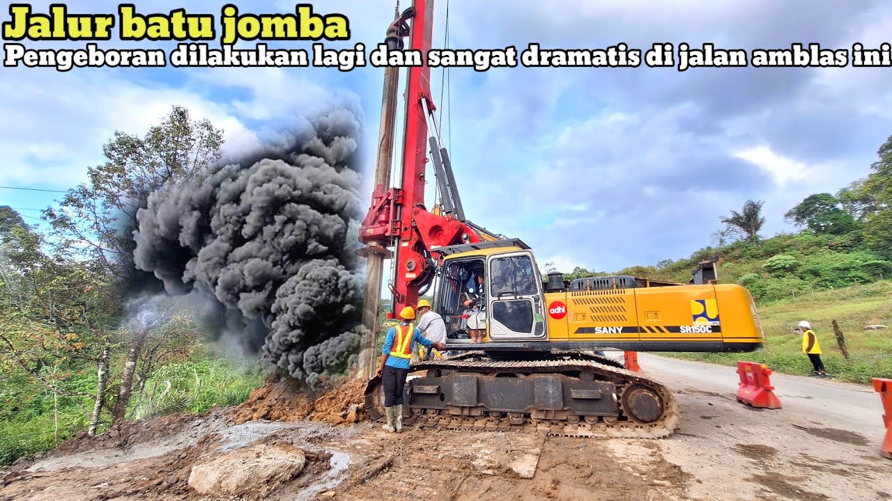 Jalur batu jomba‼️Pengecoran dilanjutkan lagi dan sangat dramatis di jalan amblas ini