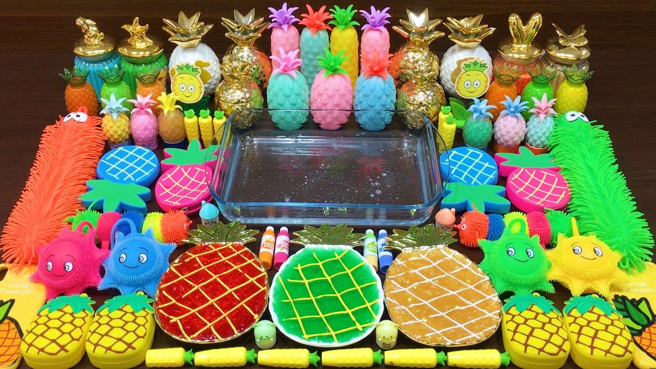 Series Pineapple Slime ! Mixing Random Things into CLEAR Slime! Satisfying Slime Videos #130