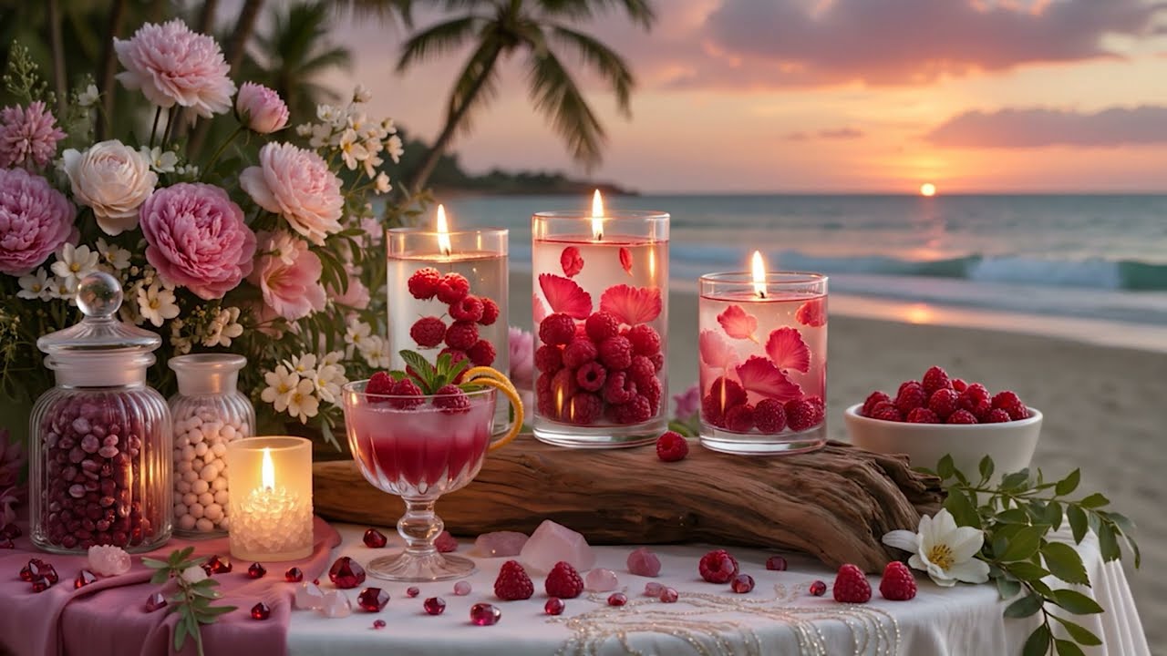 Sleep Music • 1 Hour Raspberry Sunset Piano & Pink Candles 🌸 Deep Sleep & Relaxation