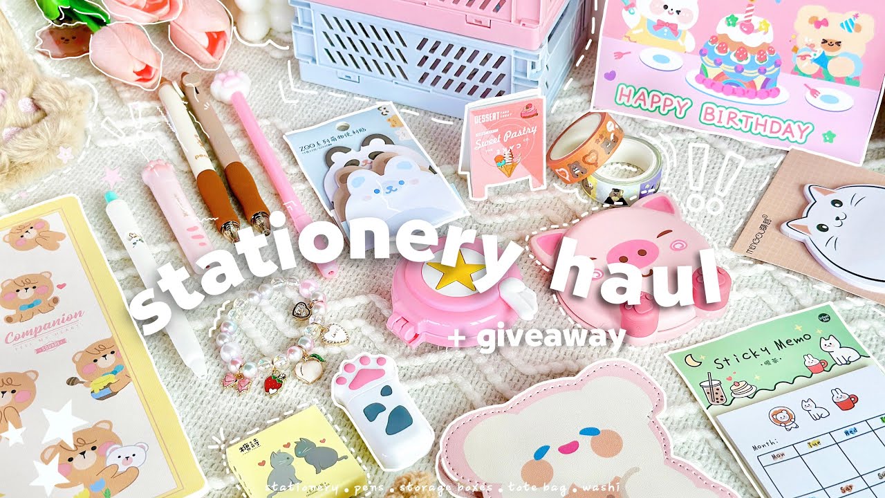 Huge Stationery Unboxing ft. Stationery Pal 🎀🍰+ GIVEAWAY 🧸 [Aesthetic asmr] ✨