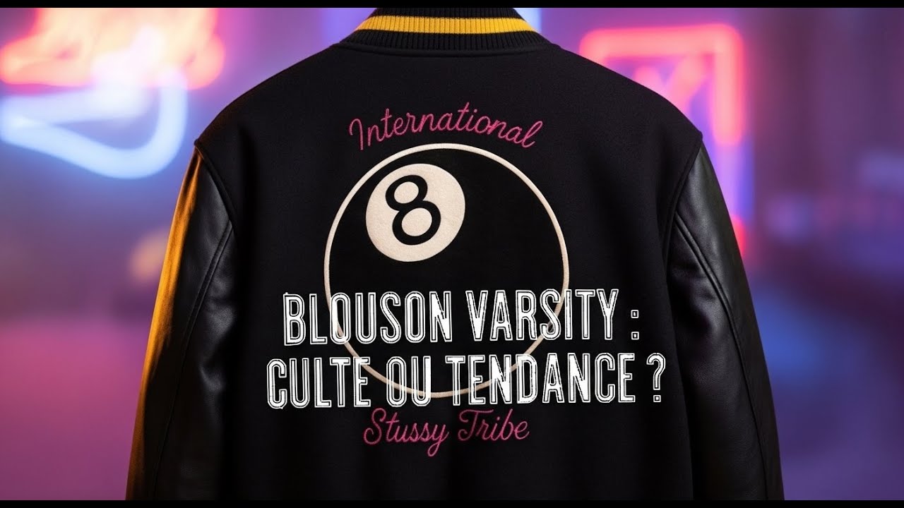 Blouson Varsity Noir ST&Uuml;SSY Tribe  Le Vrai Style Streetwear Classique Vintage 8 Ball