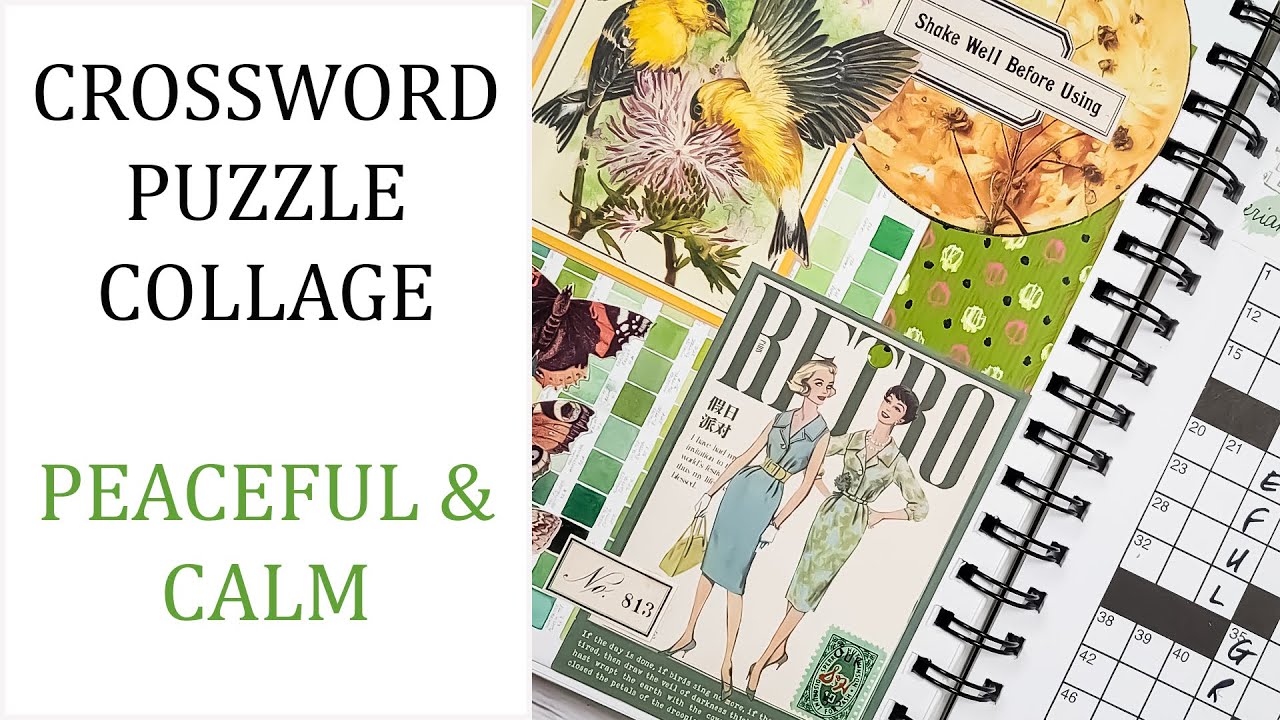 Crossword Puzzle Collage using Green Ephemera to Calm Your Soul and Create Peace at your Craft Table