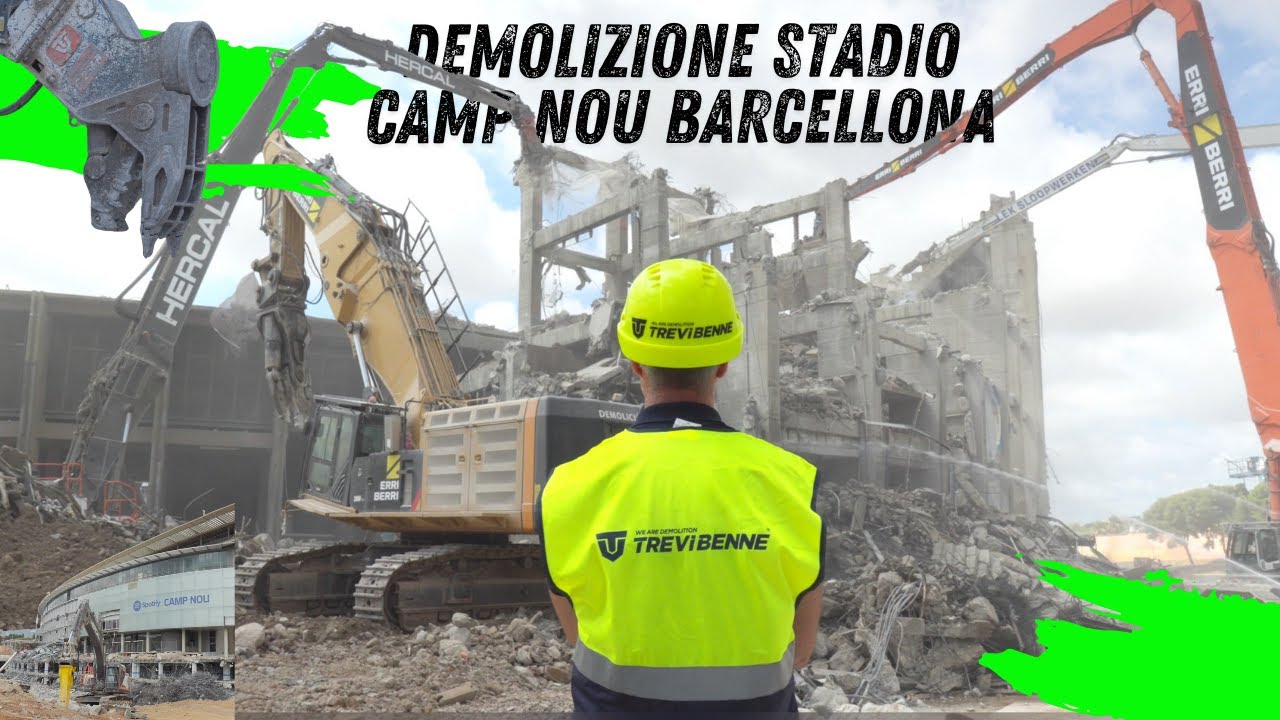 Demolizione stadio Camp Nou Barcellona con attrezzature Trevi Benne