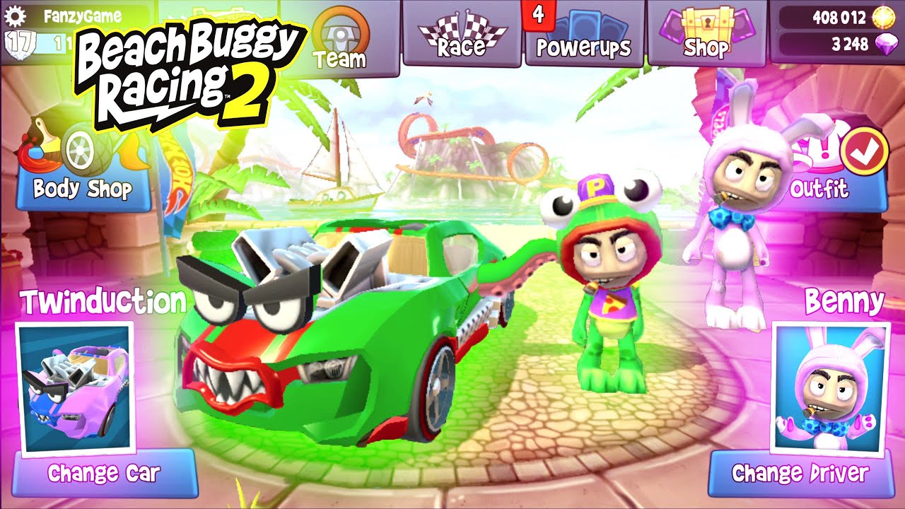 Twinduction New Paint - Twinduction + Benny New Outfit and Old - Beach Buggy Racing 2